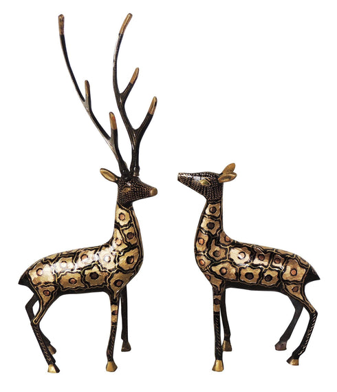 Brass Showpiece Deer Pair Statue With Black Finish 1.575kg